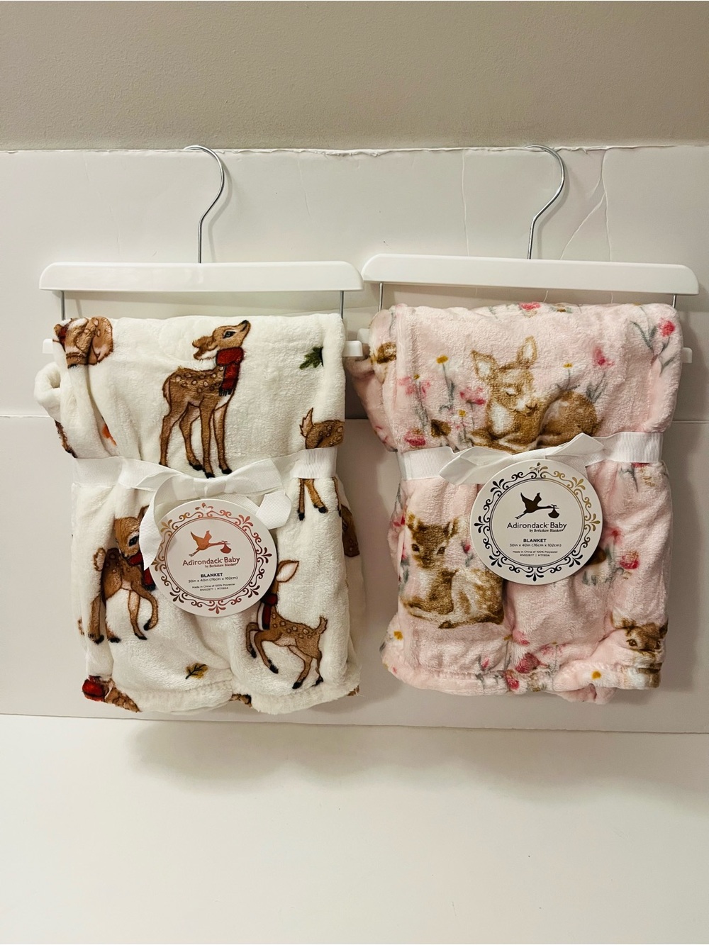 Adirondack Baby by Berkshire Lot of 2 Fawn Deer Baby Blankets Mushroom Pink Fall